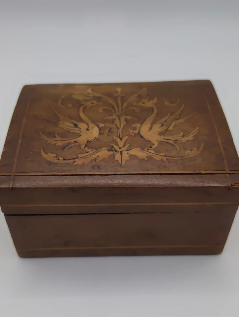 Dragon Trinket Box Burl Veneer Inlay Vintage - Picture 3 of 10